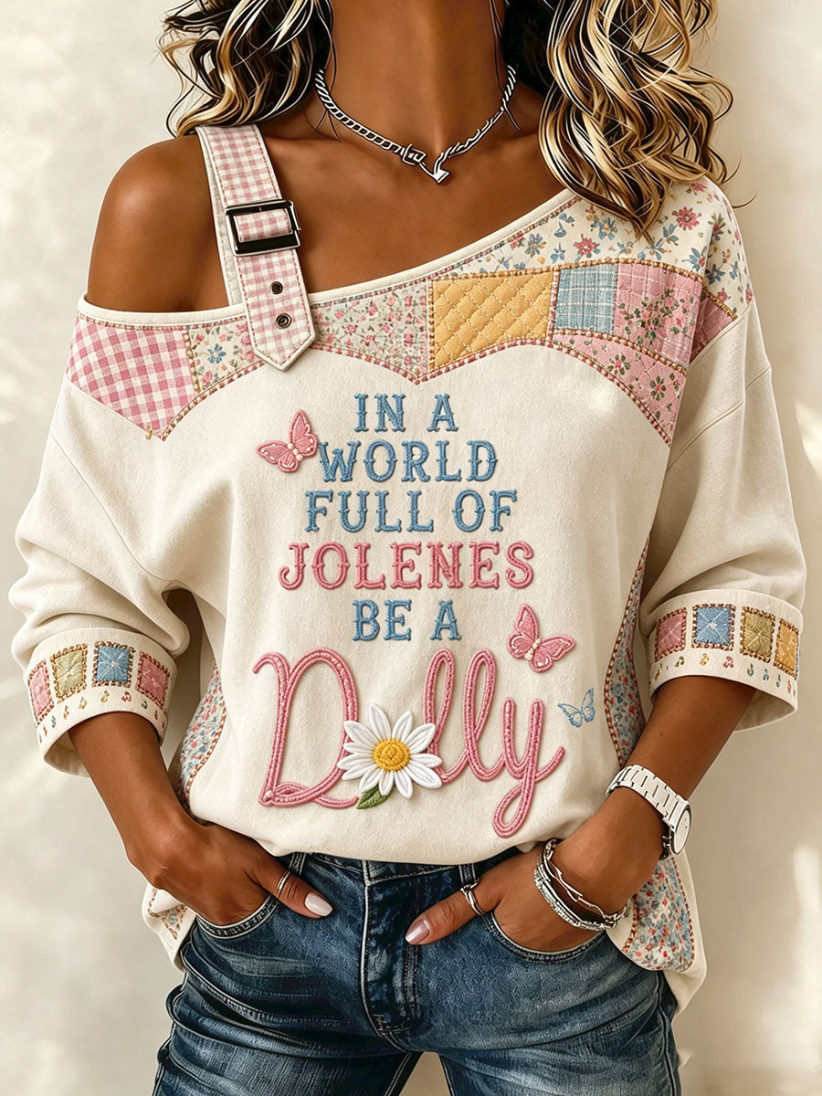 Women’s Rip Country Music Lover Queen of Country Printed Casual Off-Shoulder Sweatshirt
