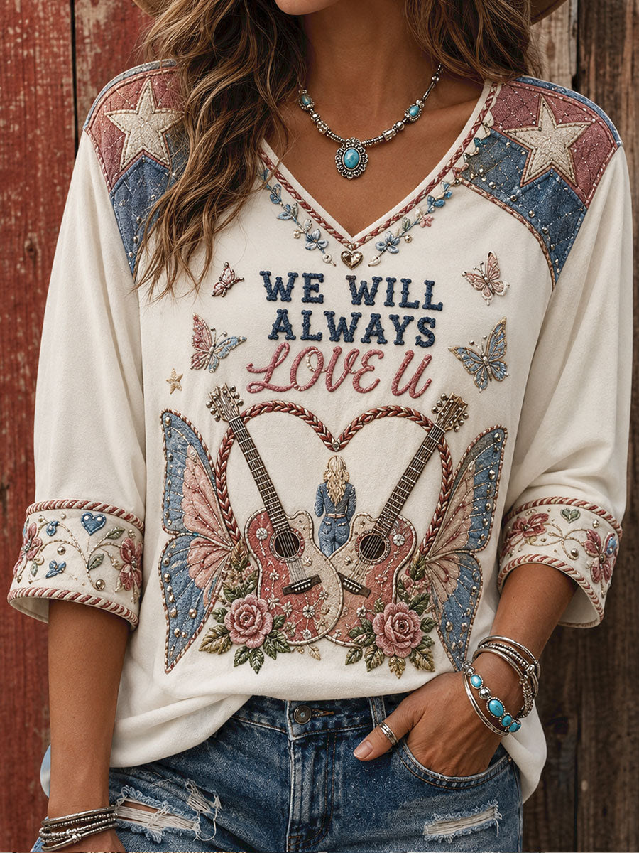 Women's Rip Country Music Lover Queen of Country Printed T-Shirt