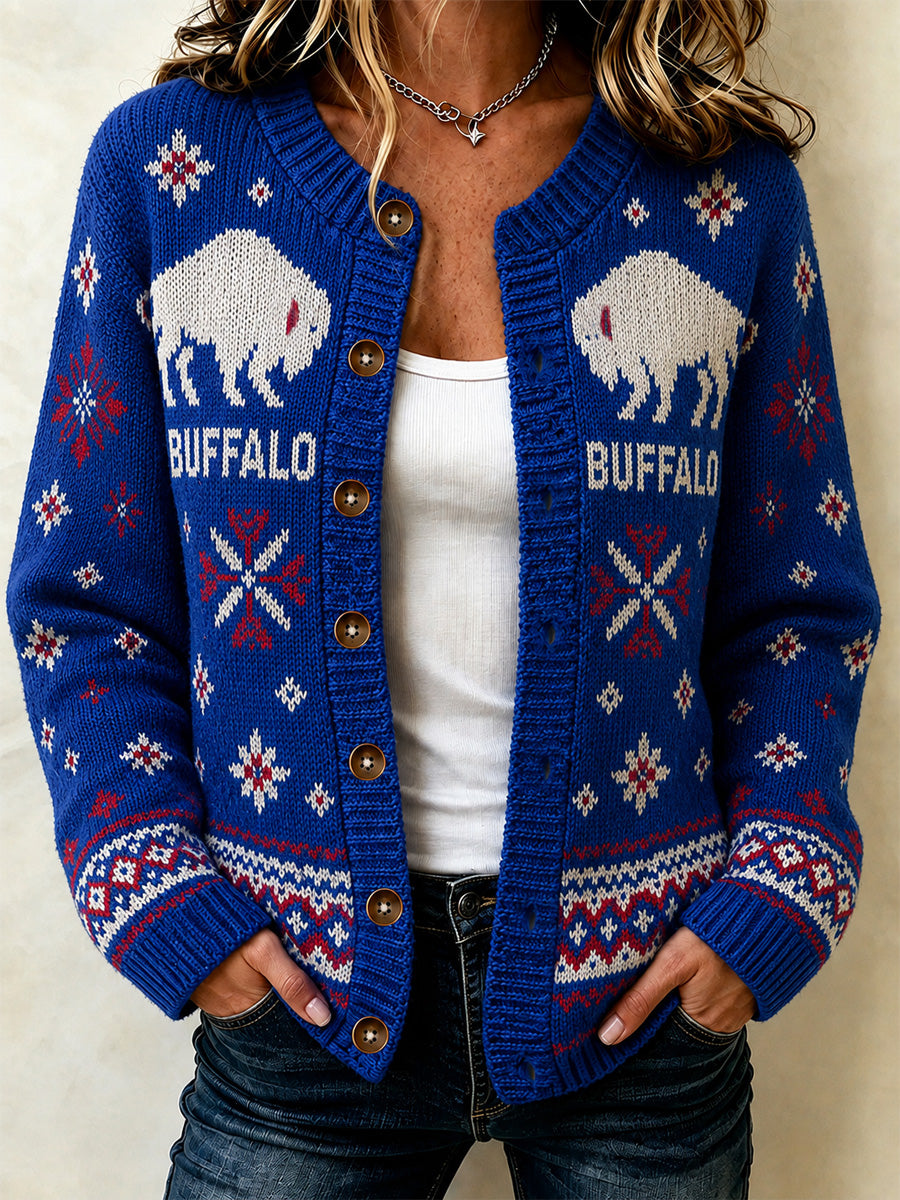 Women's Football Lover Buffalo Print Casual Cardigan