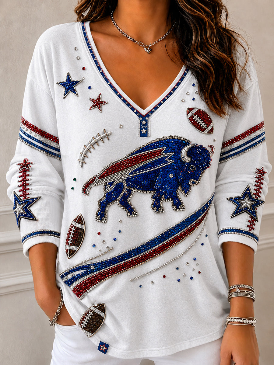 Women's Buffalo Football Casual V-Neck T-Shirt