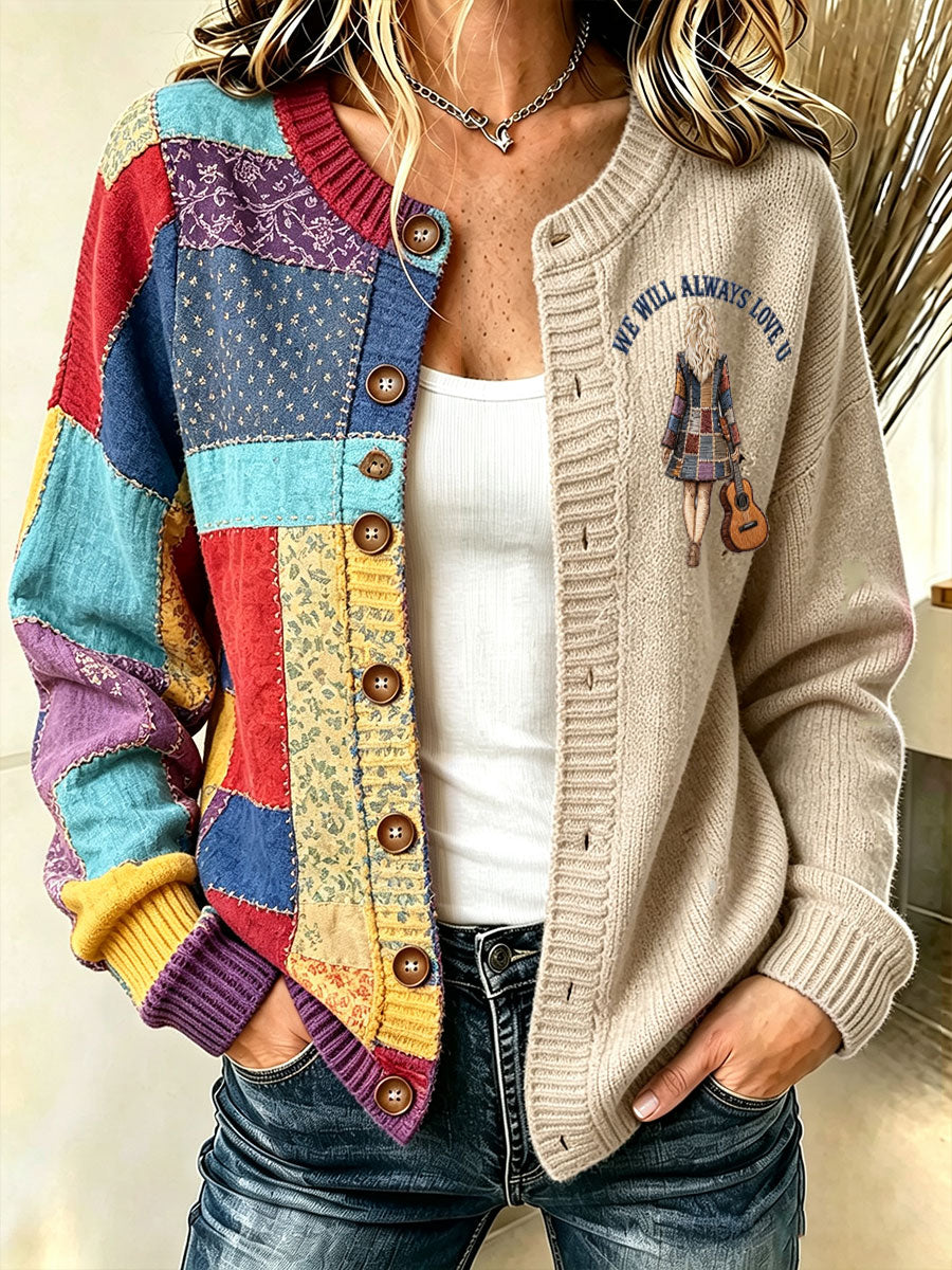 Women's Rip Country Music Lover Queen of Country Printed Cardigan-Style Knit Jacket