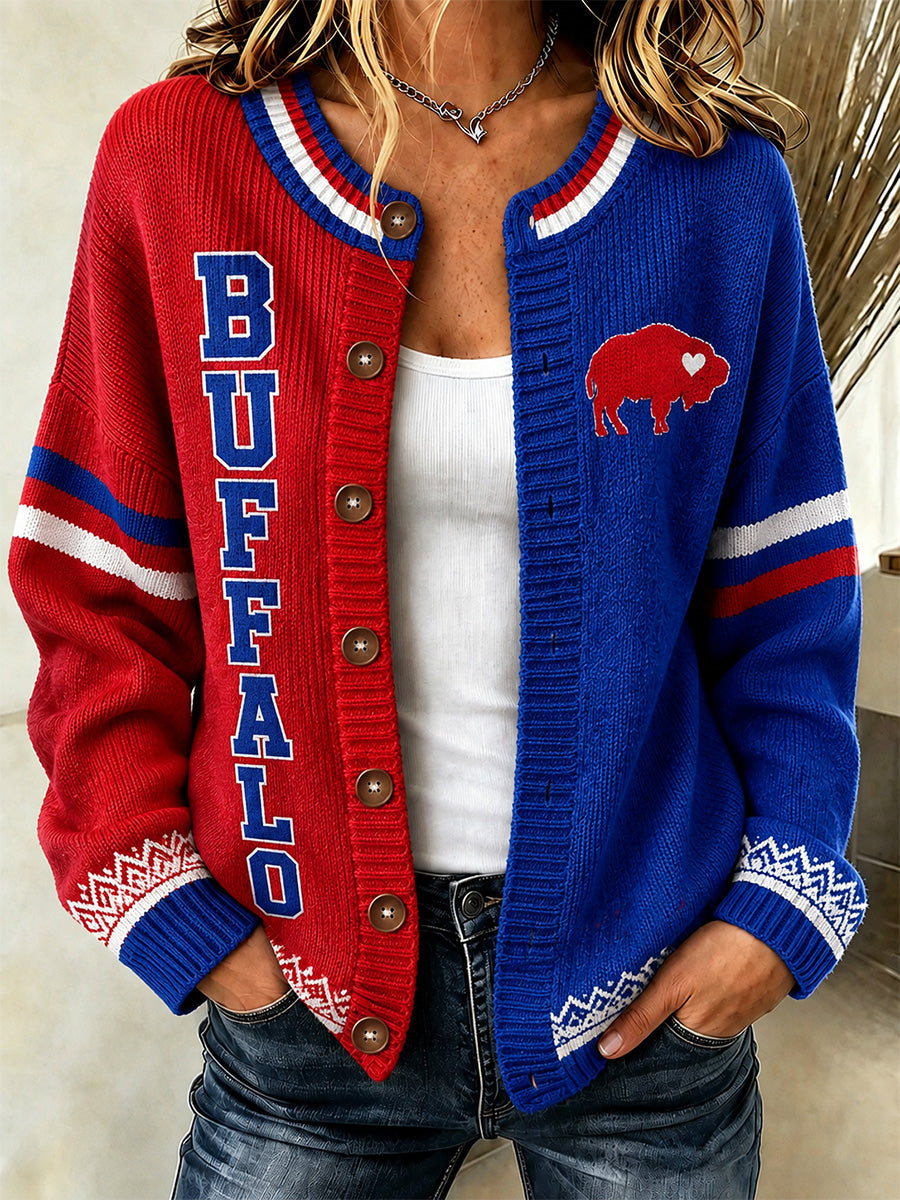 Women's Football Lover Buffalo Print Casual Cardigan