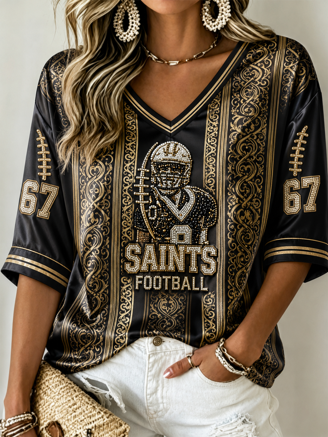 Women's Mid-length Sleeves V-Neck T-Shirt