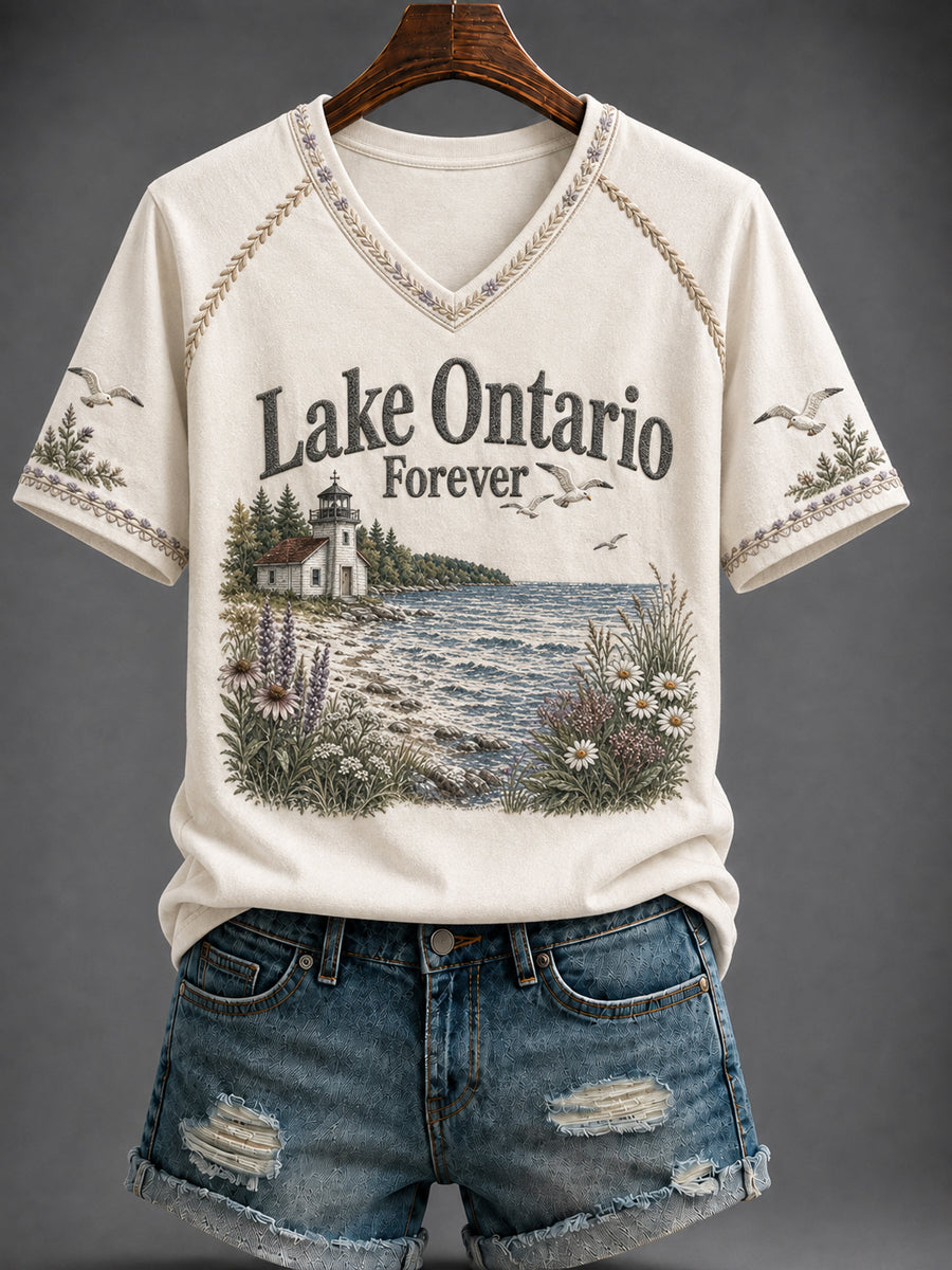 Women's “Lake Ontario Forever” Printed V-neck T-shirt