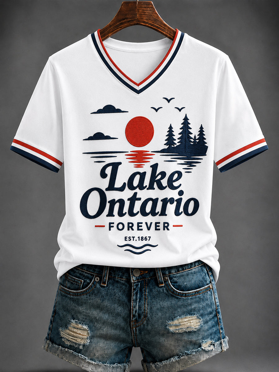 Women's “Lake Ontario FOREVER ” Printed V-neck T-shirt