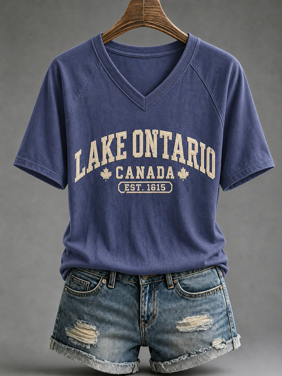 Women's Lake Ontario Est 1615 V-Neck Short SleeveT-shirt