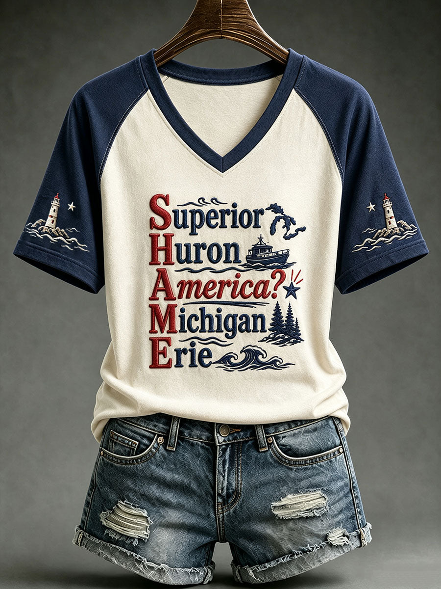Women's S‑H‑A‑M‑E V-neck T-shirt