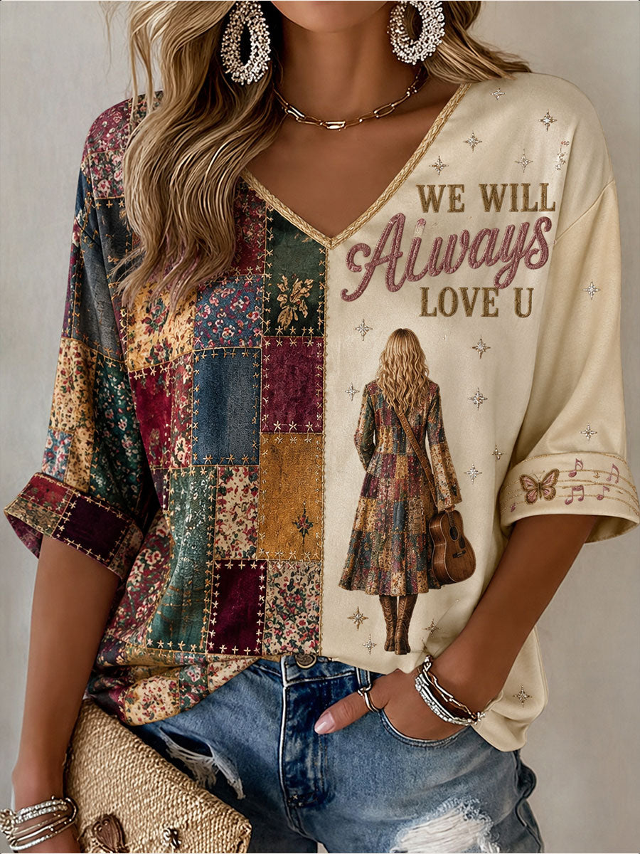 Women's Country Music Lover We Will Always Love U 925 Printed T-Shirt