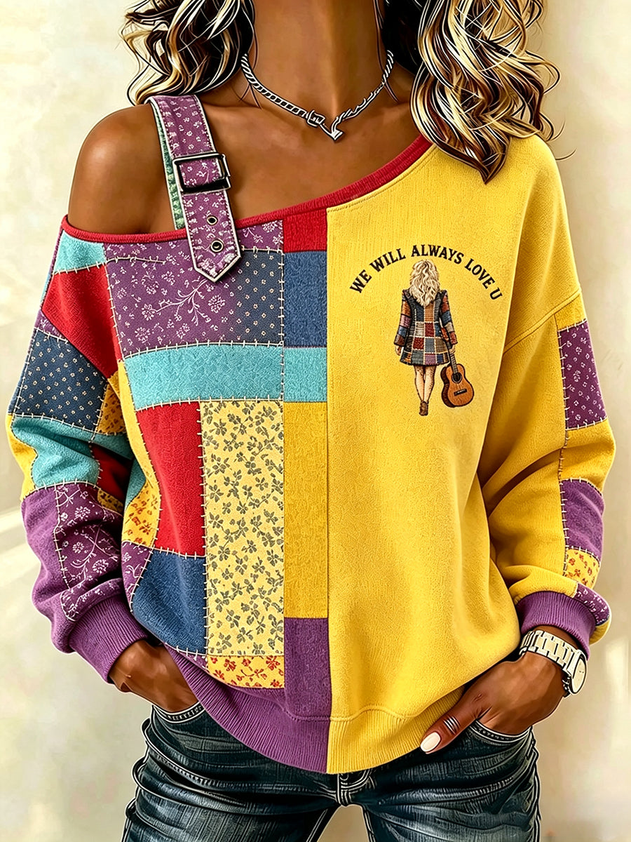 Women's Country Music Lover We Will Always Love U 925 Printed Casual Off-Shoulder Sweatshirt