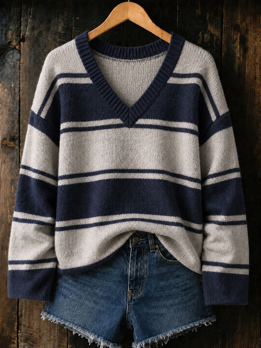 Women's Autumn/Winter Striped V-Neck Tops