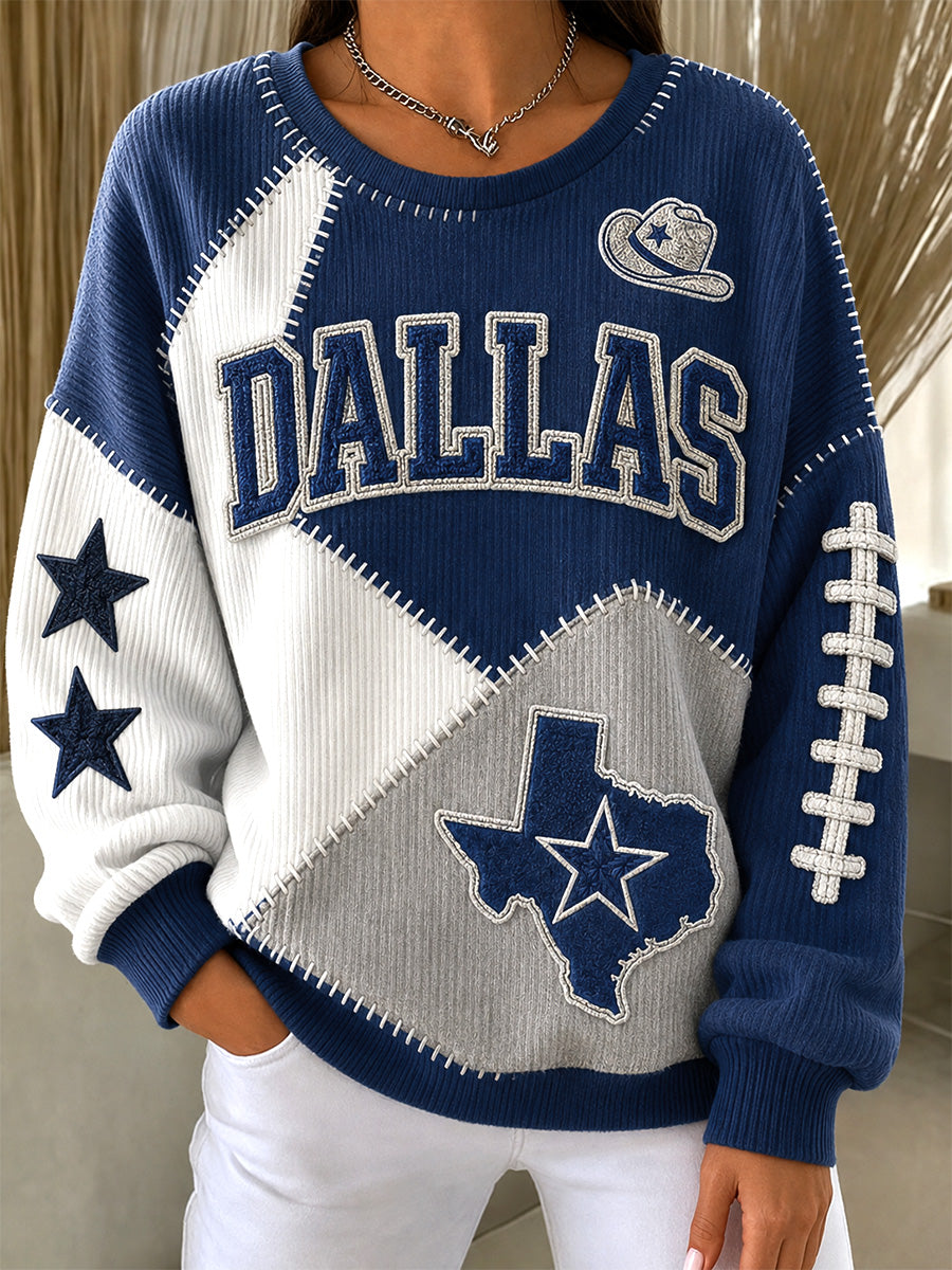 Women's Football Gameday Gift For Football Fans Ribbed Round-Neck Sweatshirt