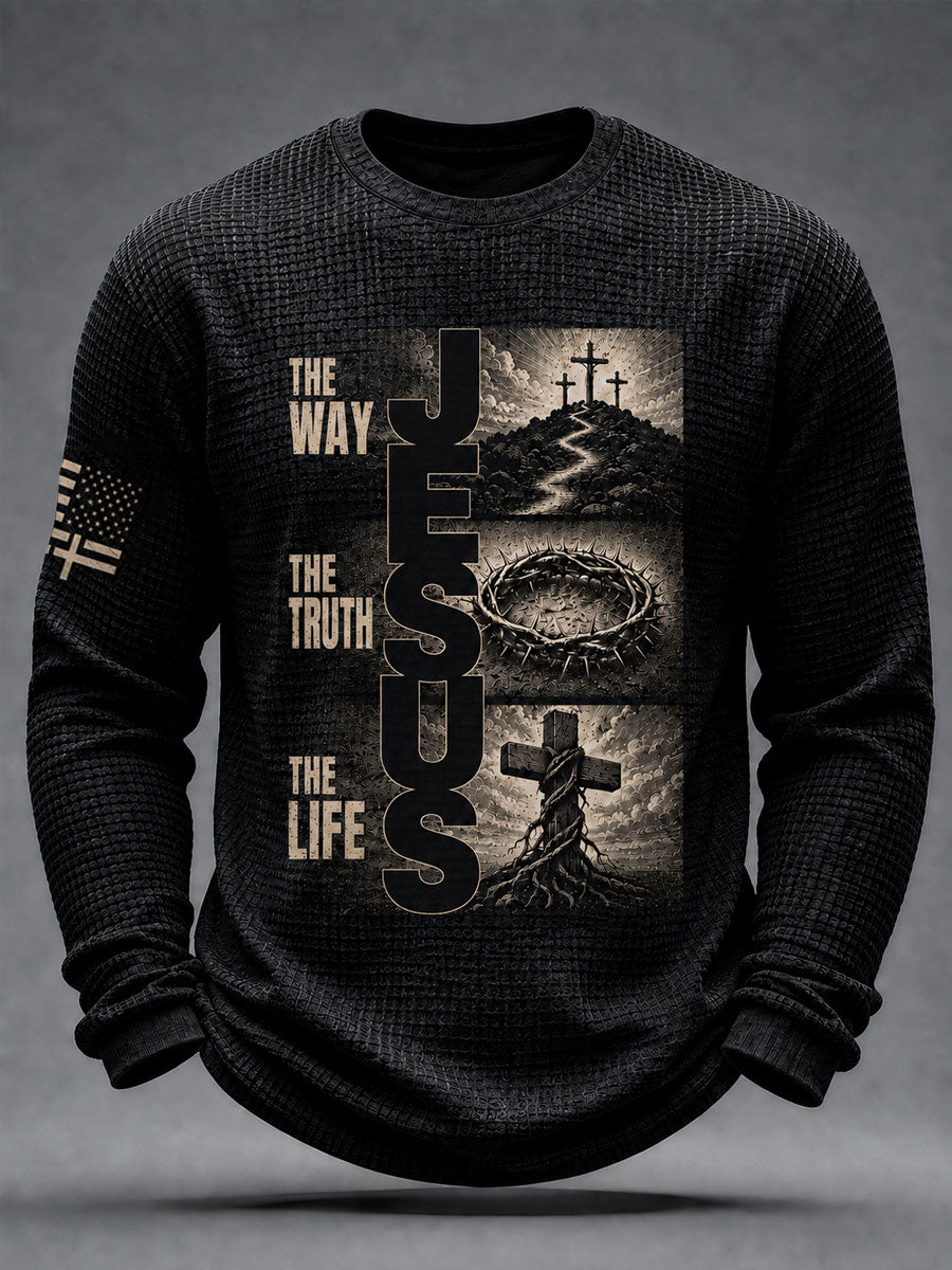 Men's Jesus The Way The Truth The Life Cross Waffle Long Sleeve T-Shirt