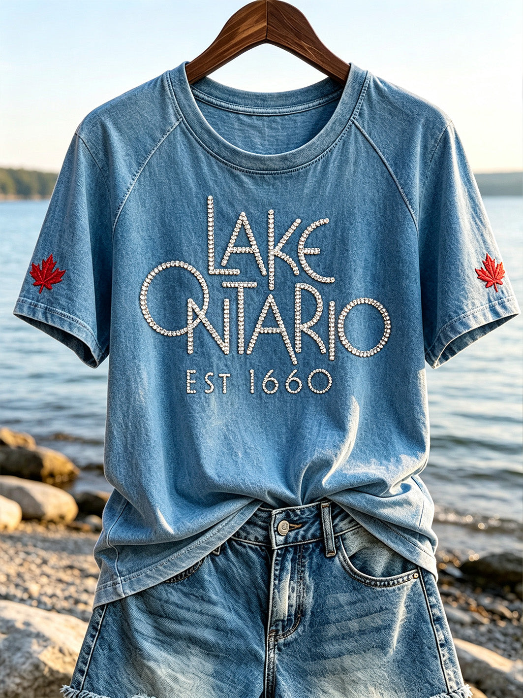 Women's Lake Ontario Slogan Printed Causal Short-sleeved T-shirt