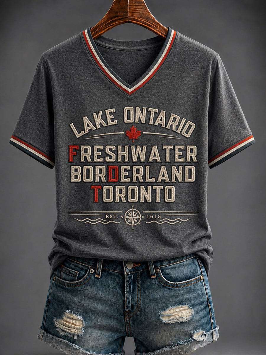 Women's LAKE ONTARIO Printed V-neck T-shirt