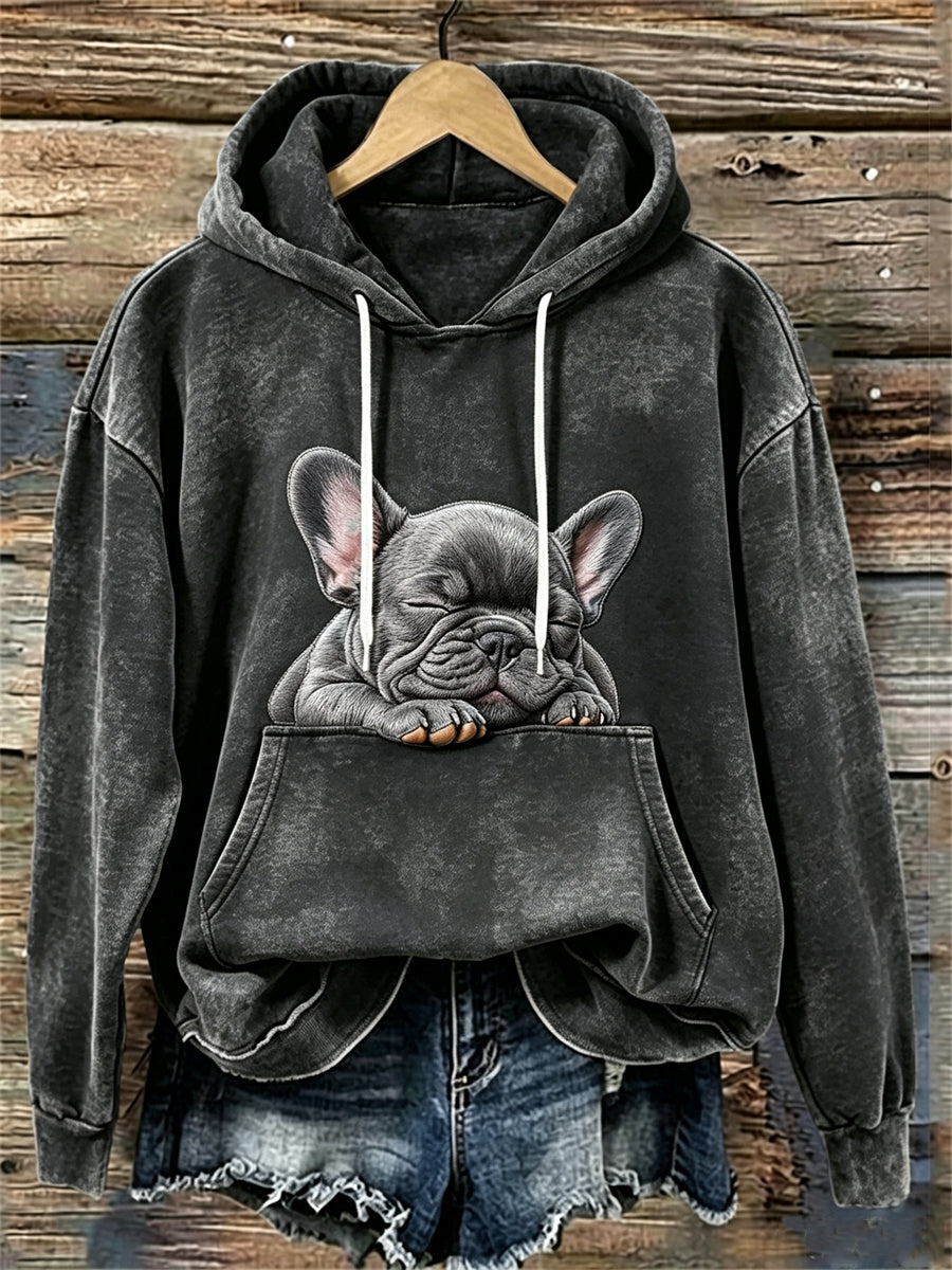 Women's Lovely Sleeping French Bulldog Print Cozy Hoodie