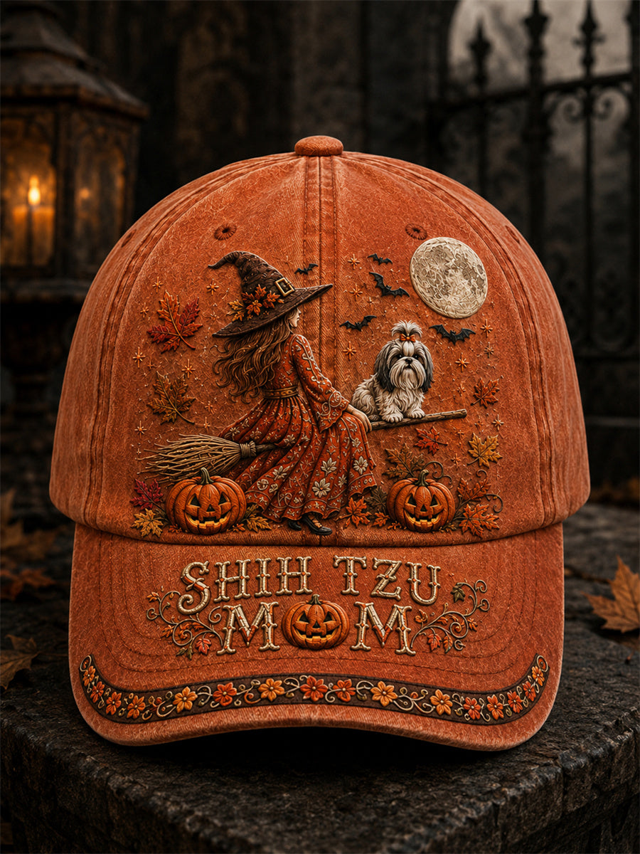 Unisex Halloween Fall Shih Tzu Mom Witch & Dog Print Cap