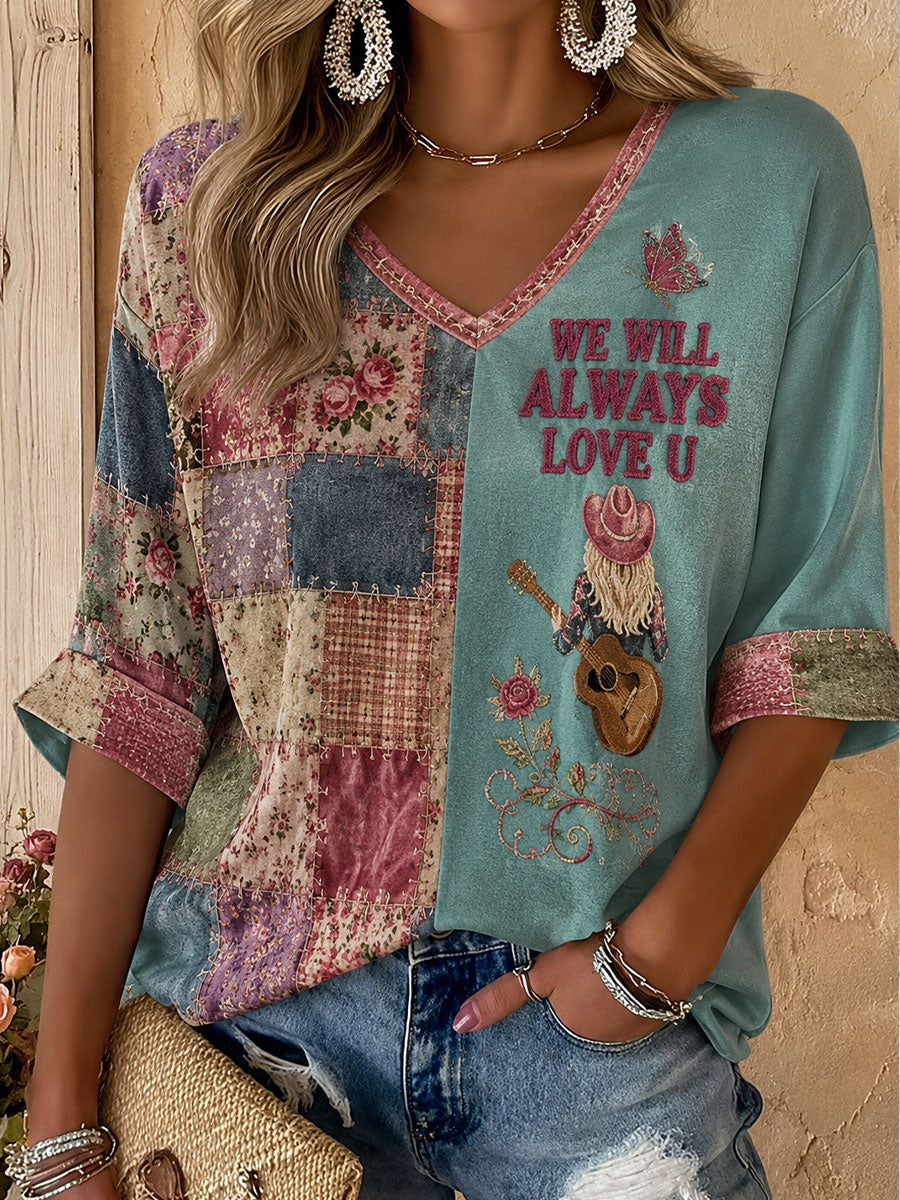 Women's Country Music Lover We Will Always Love U Printed T-shirt