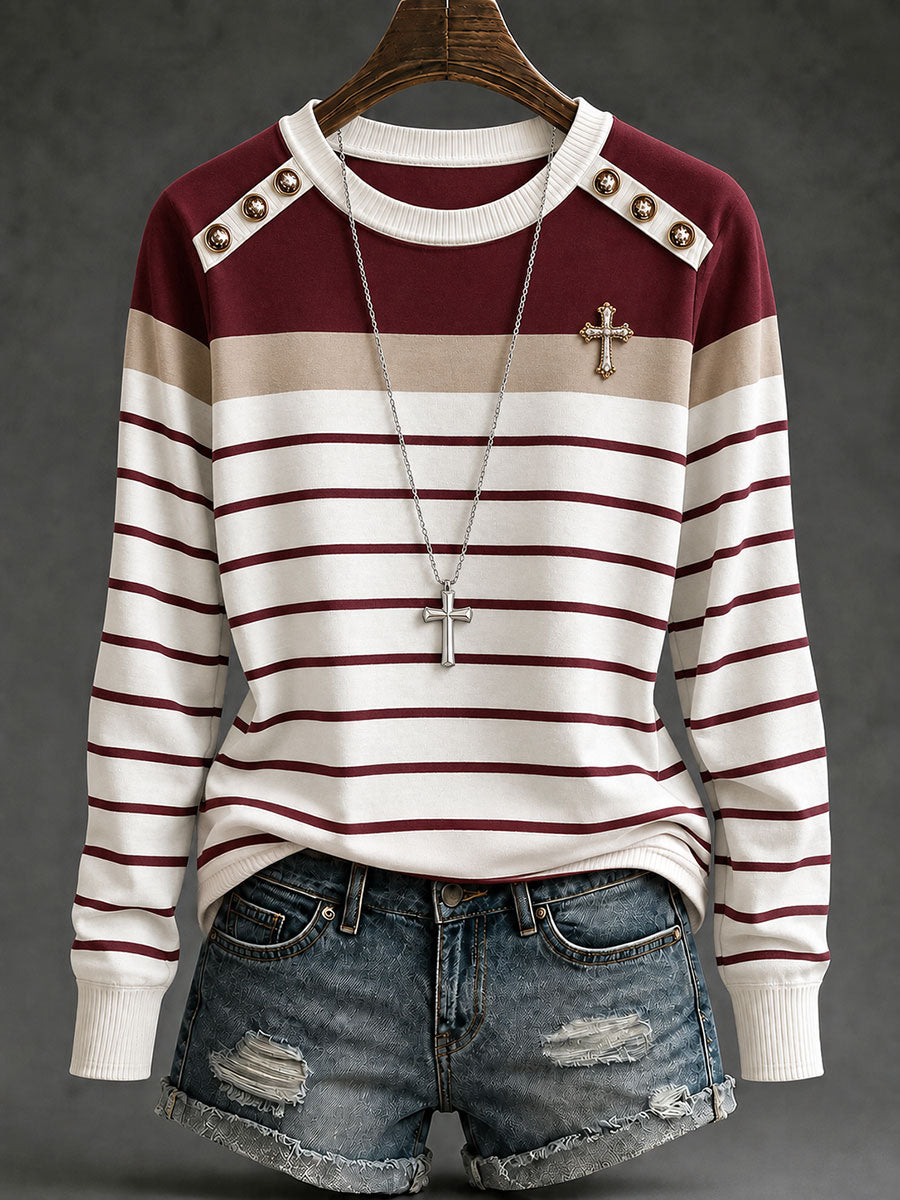 Women's Cross Striped Long-Sleeve T-Shirts