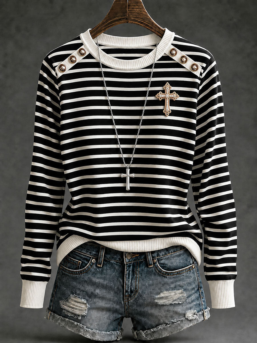 Women's Cross Striped Long-Sleeve T-Shirts