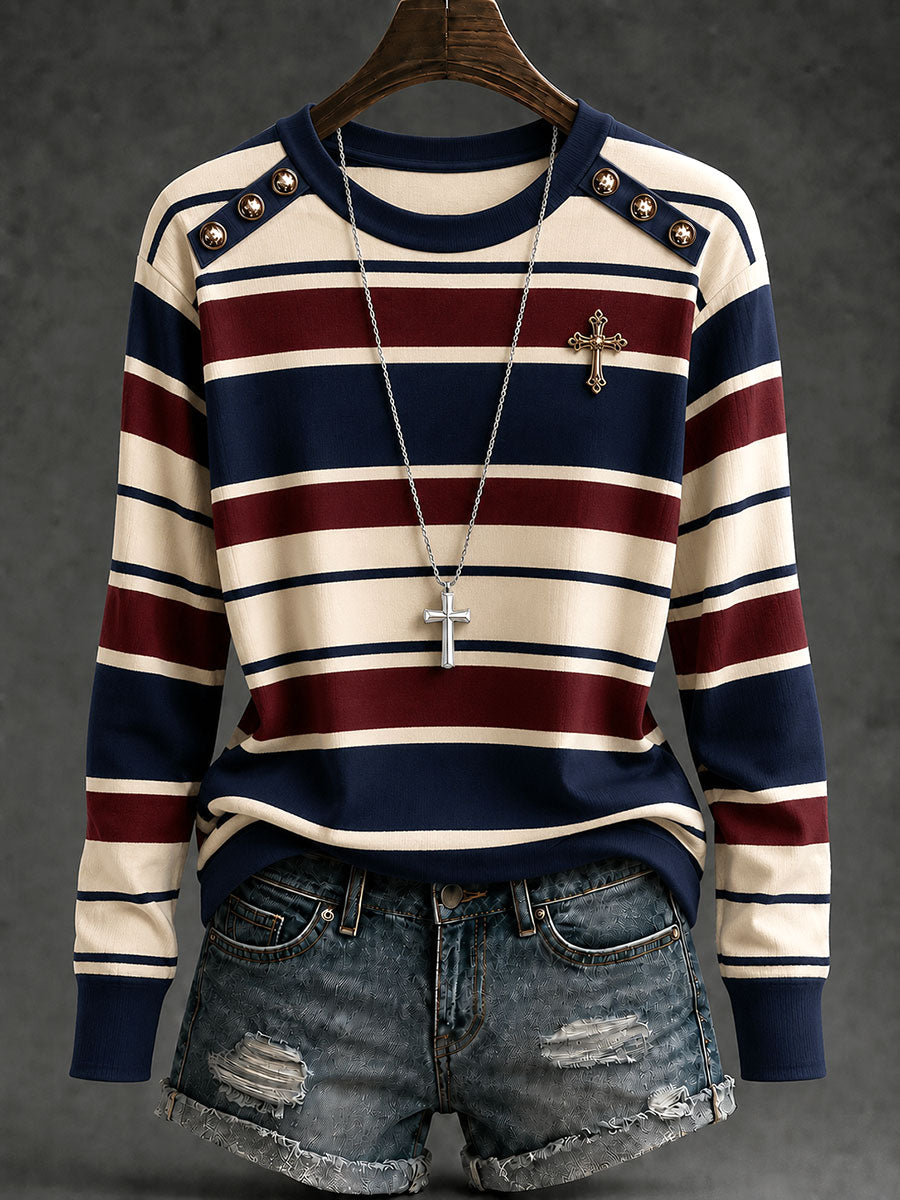 Women's Cross Striped Long-Sleeve T-Shirts