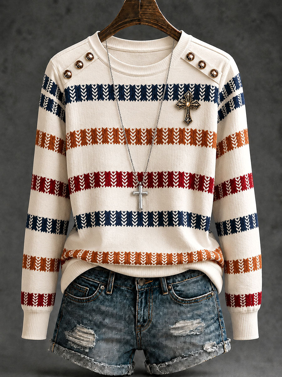 Women's Cross Striped Long-Sleeve T-Shirts