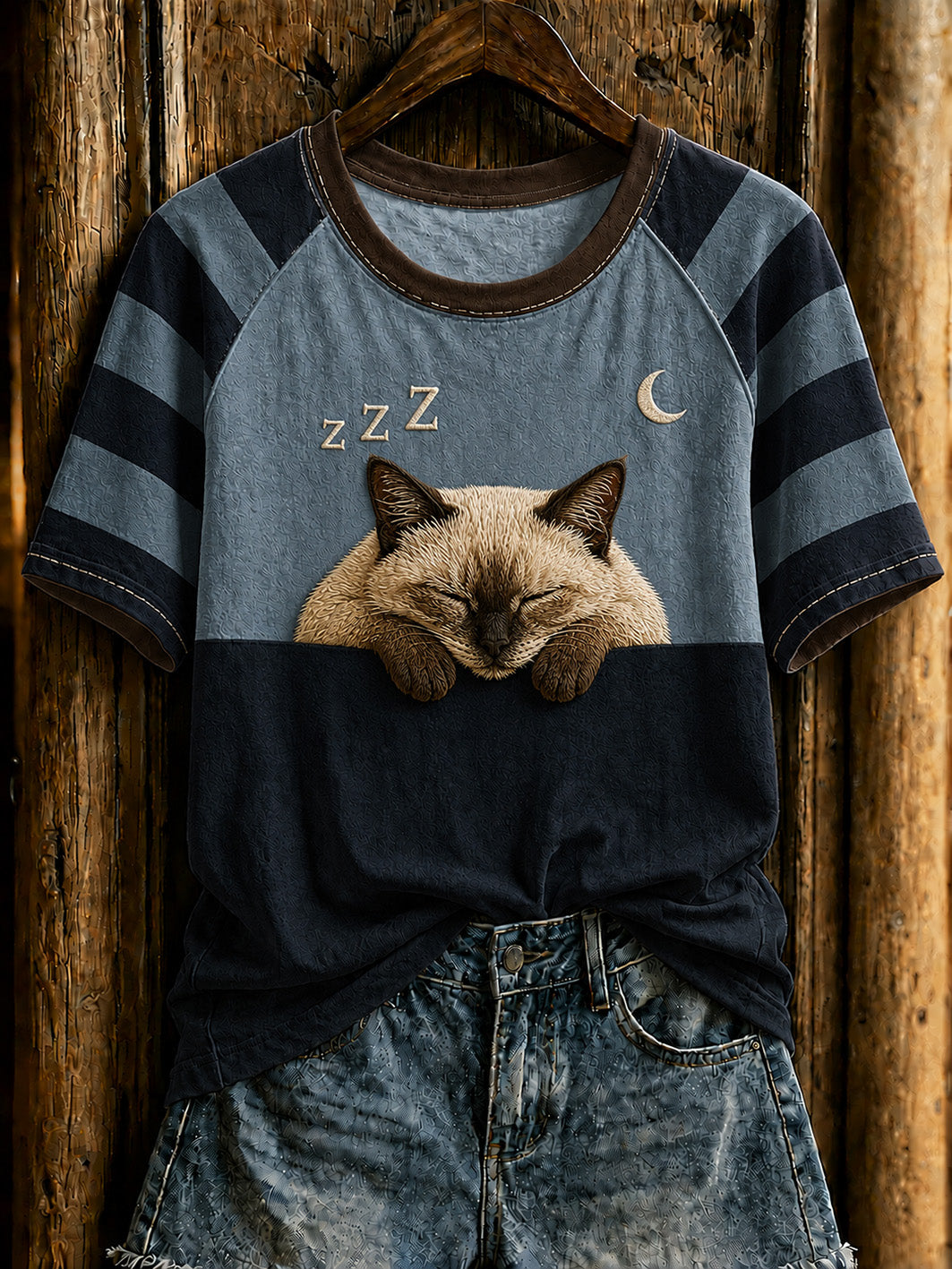 Women's cute cat pattern printed round neck short sleeve T-shirt