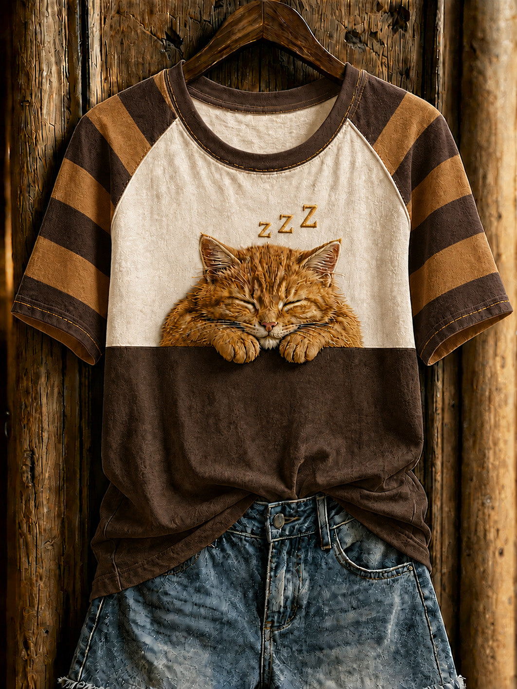 Women's cute cat pattern printed round neck short sleeve T-shirt