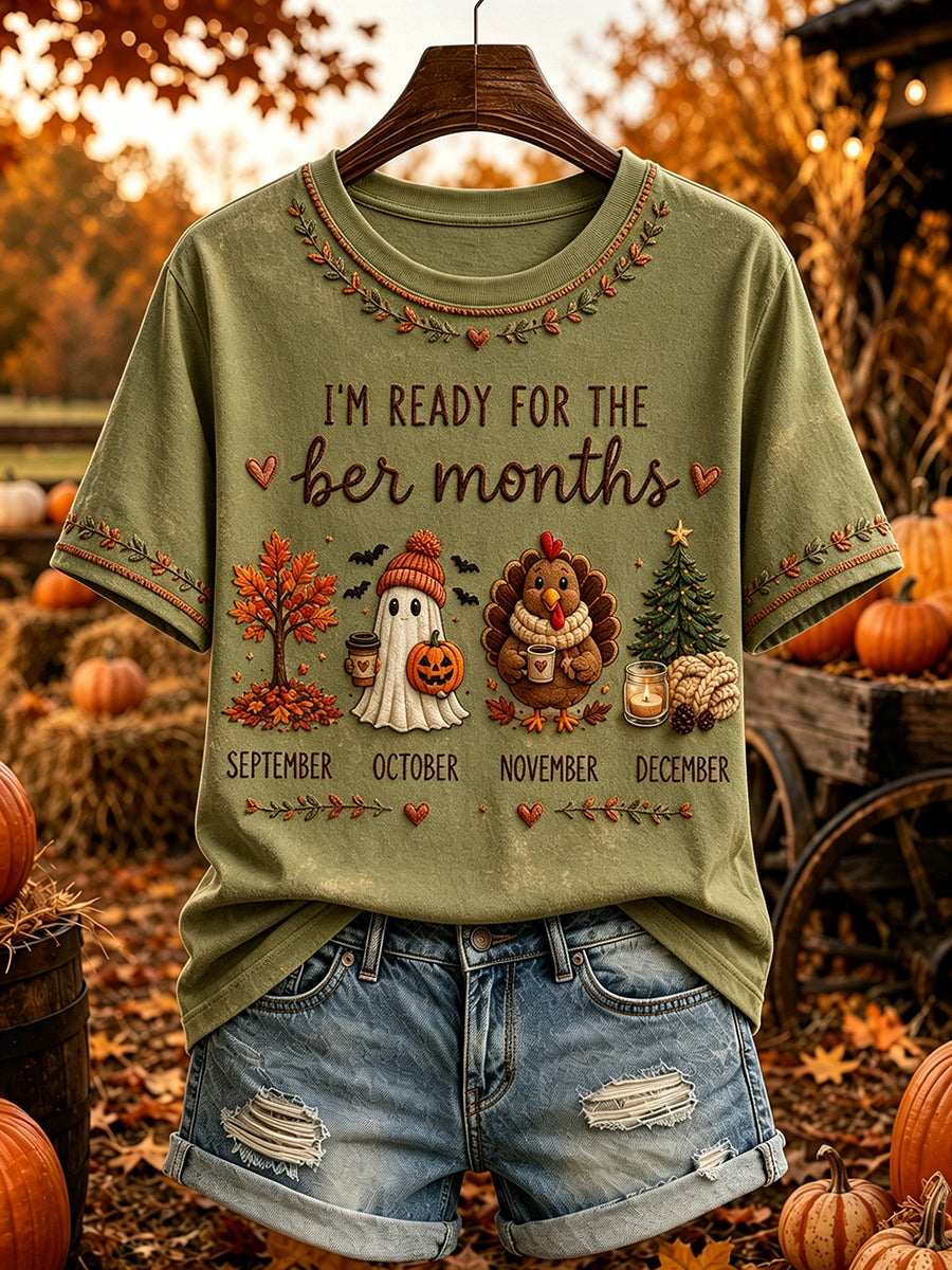 Women's Vintage I'm Ready For The Ber Months Print Short-sleeved T-shirt