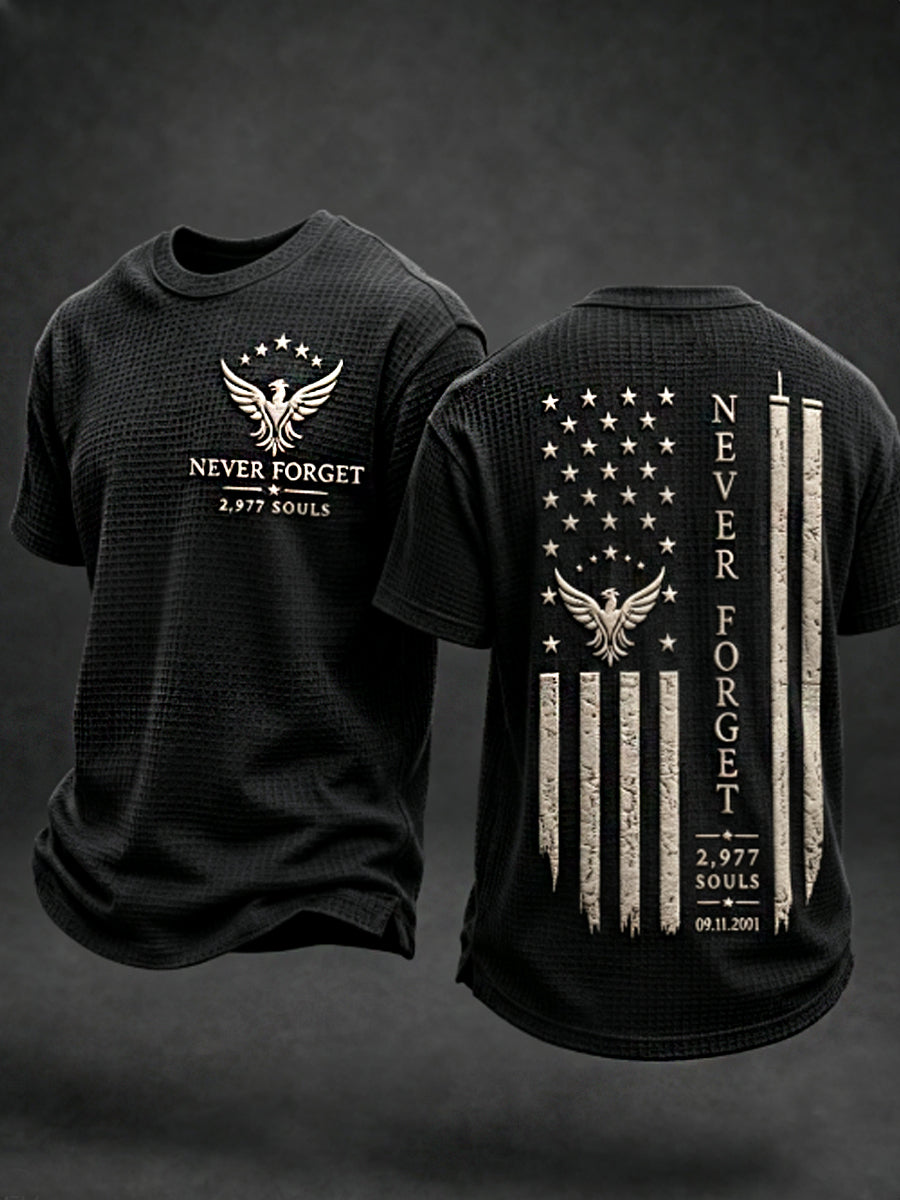 Men's NEVER FORGET 2,977 SOULS 2,977 SOULS 09.11.2001 Waffle Short Sleeve