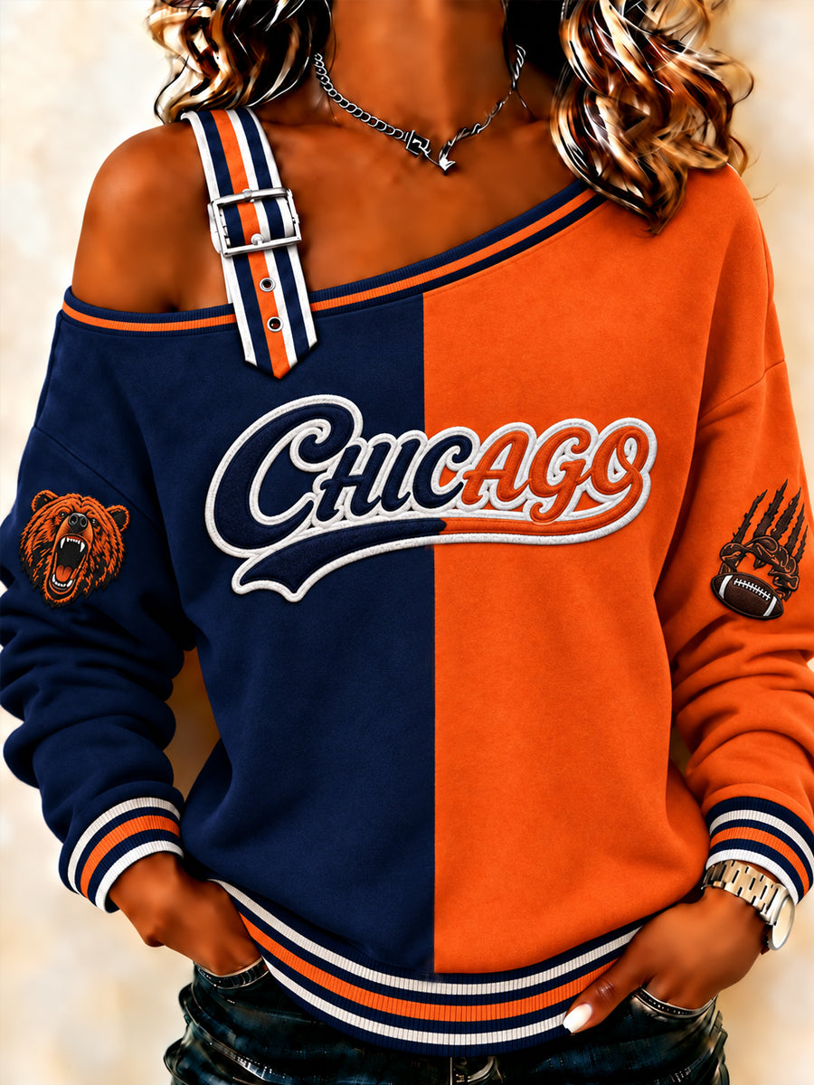 Women's Football Gameday Gift For Football Fans Casual Off-Shoulder Sweatshirt