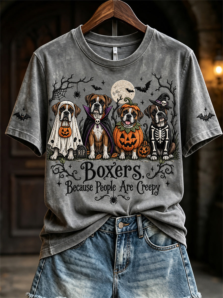Women's Boxers Because People Are Creepy Halloween Dogs Print short-sleeved T-shirt