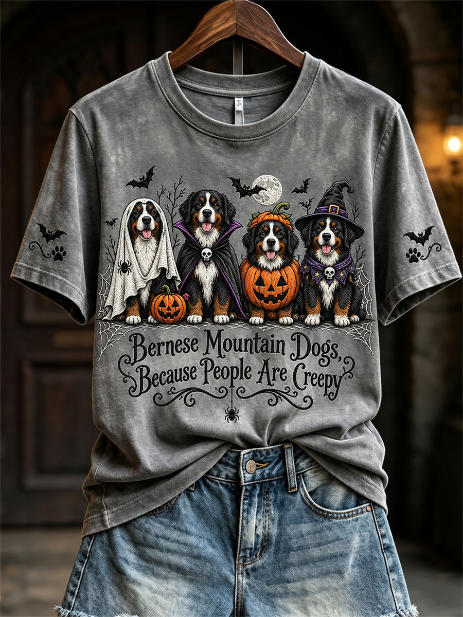 Women's Bernese Mountain Dogs Because People Are Creepy Halloween Dogs Print short-sleeved T-shirt