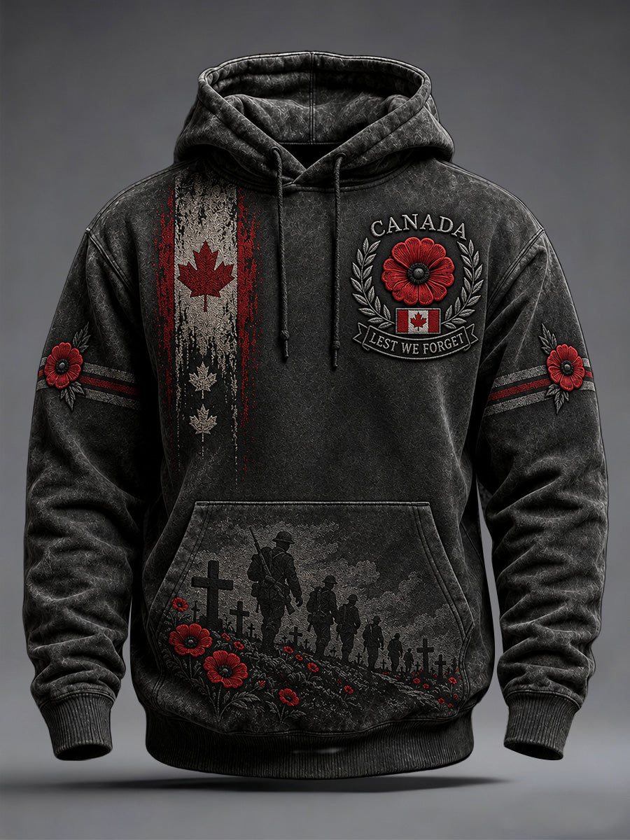 Men's Lest We Forget Canada Remembrance Day Print Oversized Drop-Shoulder Hoodie With Pockets