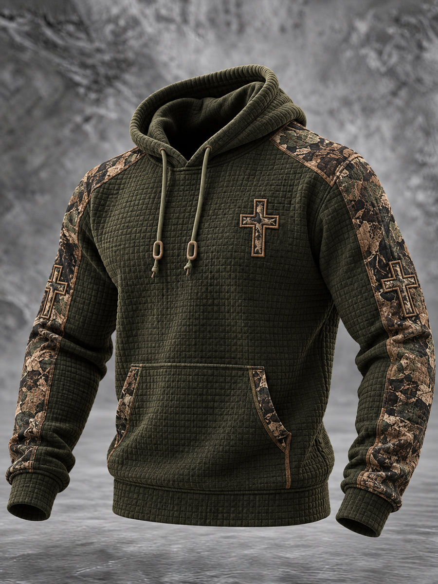 Men's Retro Christian Cross Print Casual Hoodie