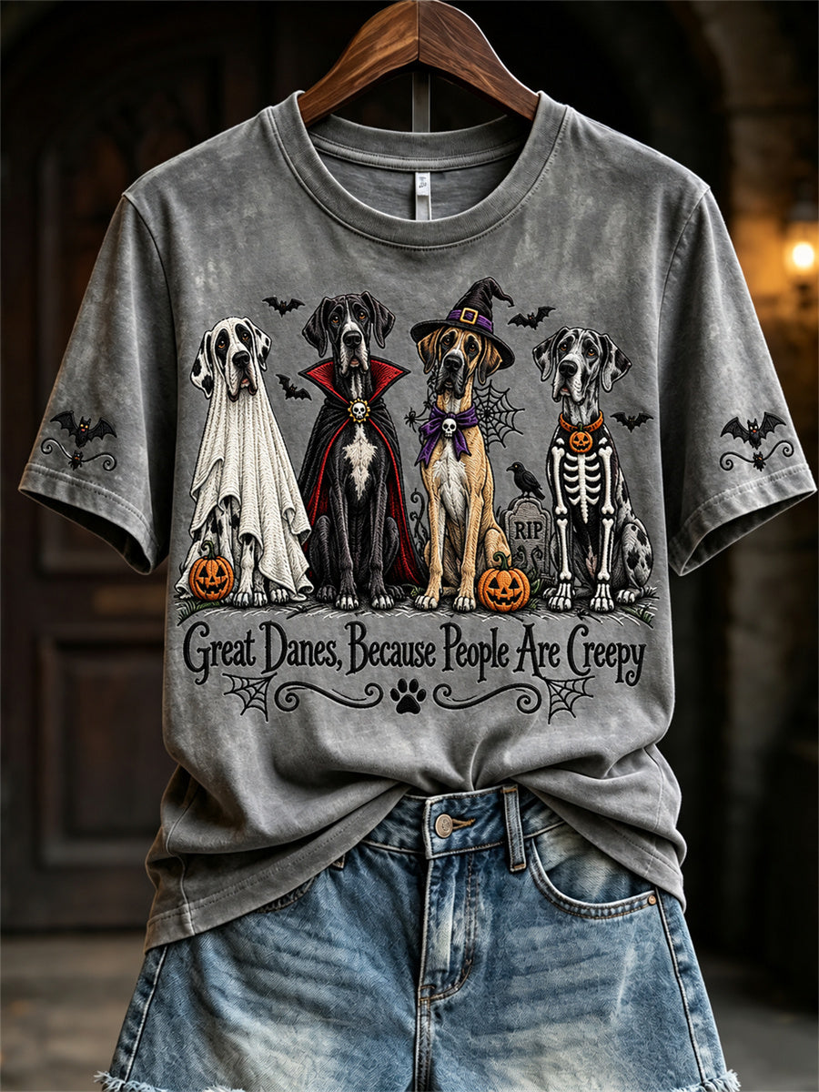 Women's Great Danes Because People Are Creepy Halloween Dogs Print short-sleeved T-shirt