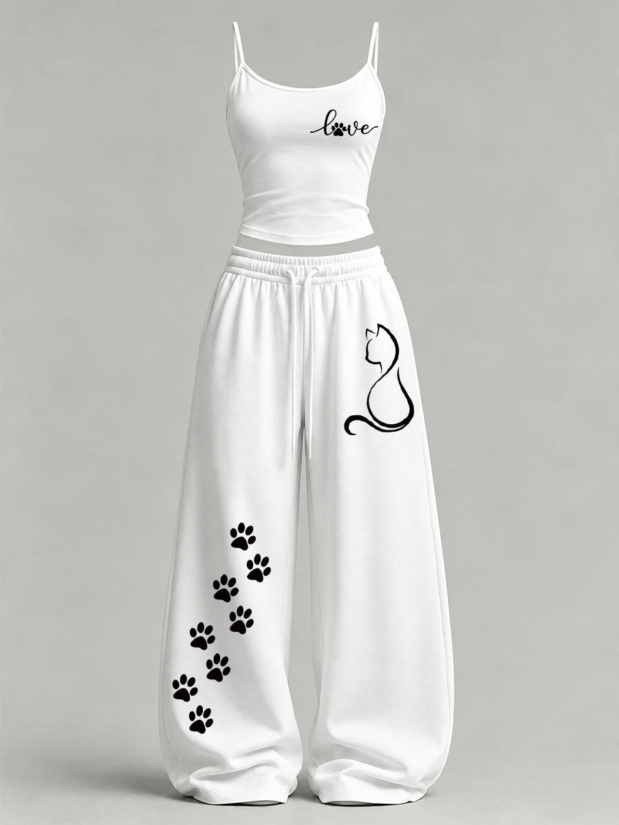 Women's Cute Cat Print Casual Set