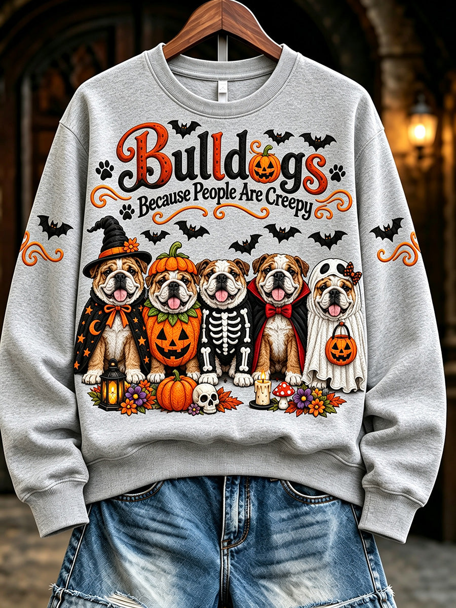 Women's Because People Are Creepy Halloween Dogs Print Sweatshirt