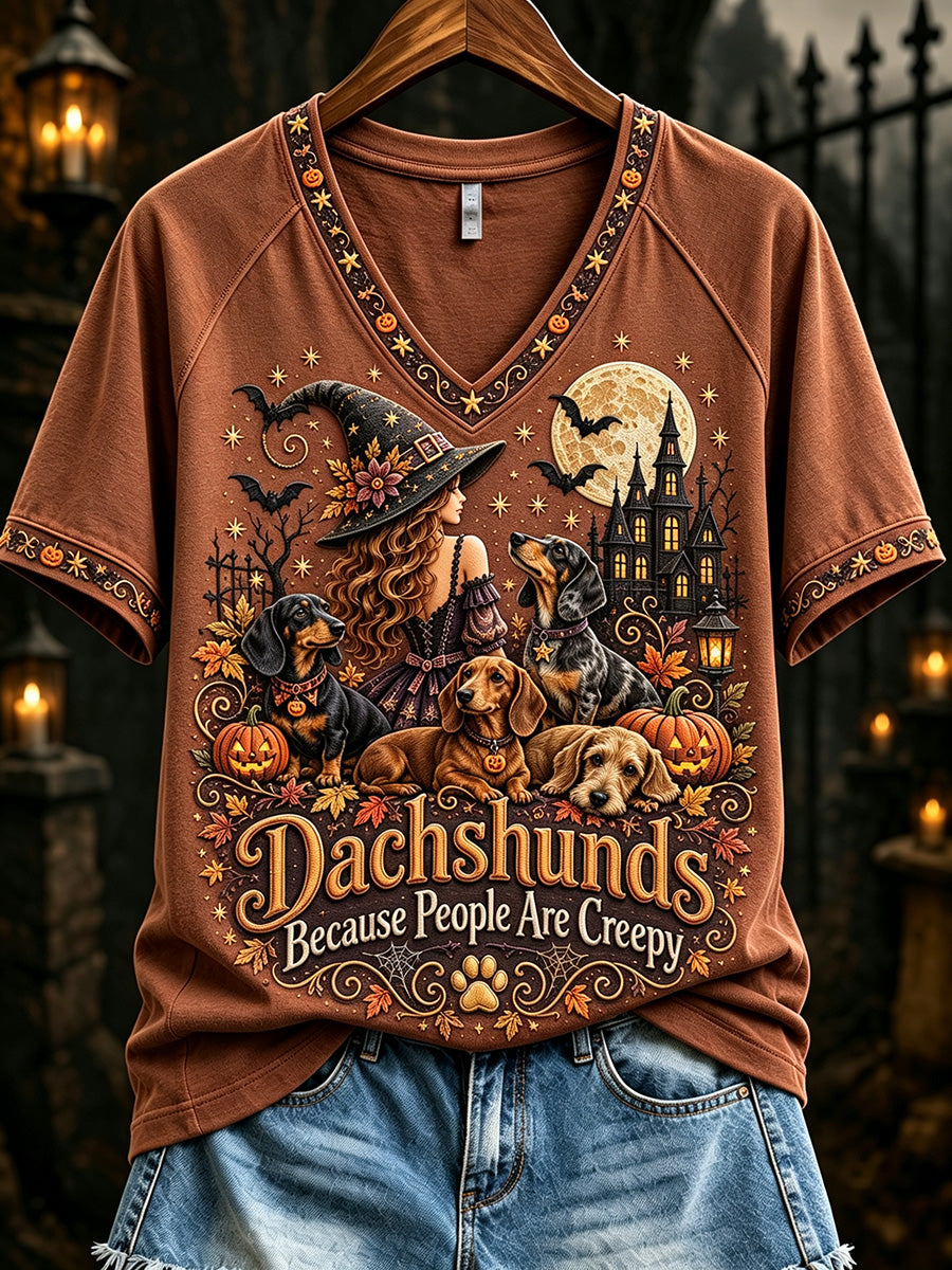 Women's Dachshunds Because People Are Creepy Halloween Dogs Print short-sleeved T-shirt