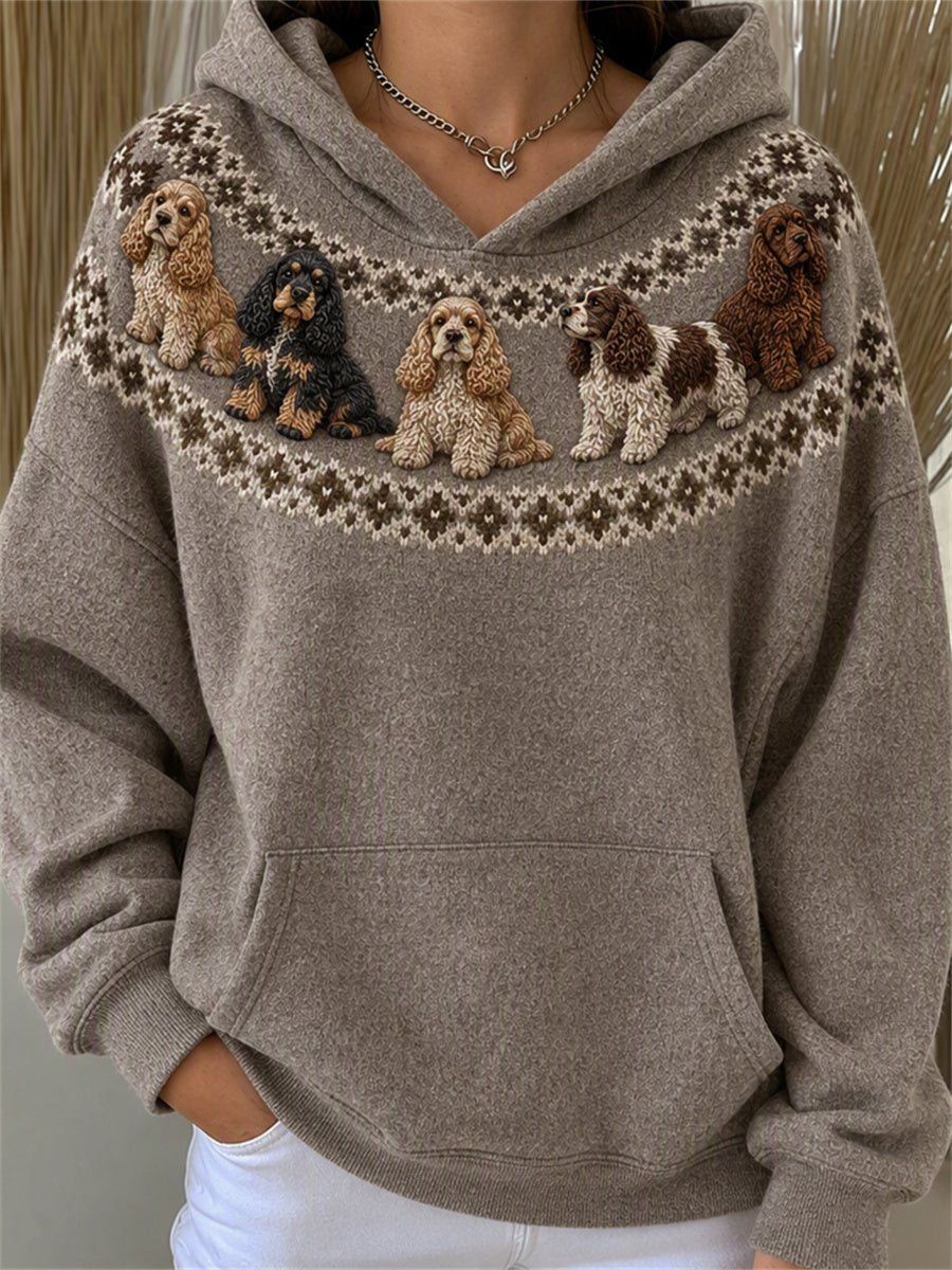 Women's Cocker Spaniel Dogs Yoke Isle Print Cozy Hoodie
