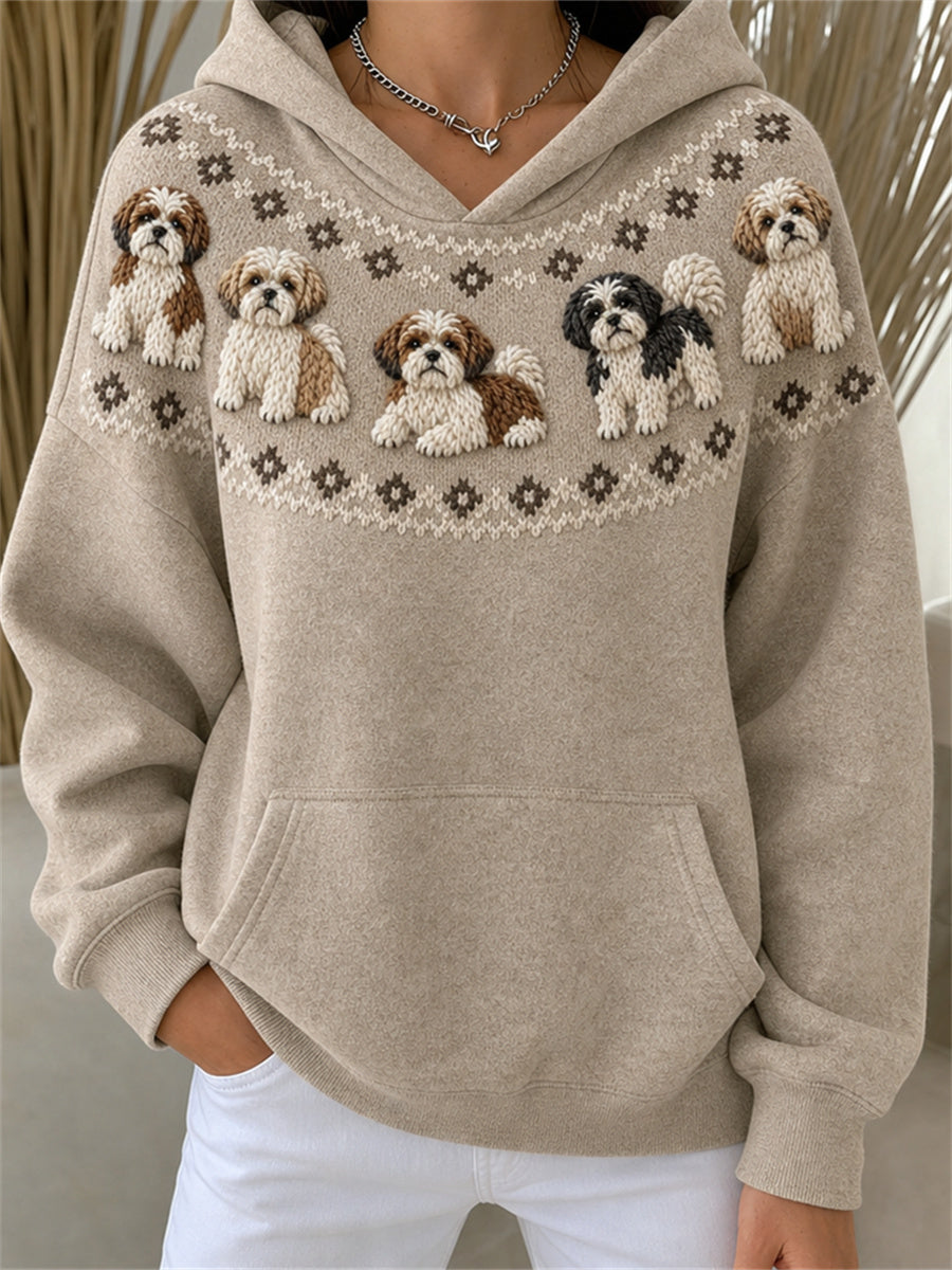 Women's Shih Tzu Dogs Yoke Isle Print Cozy Hoodie