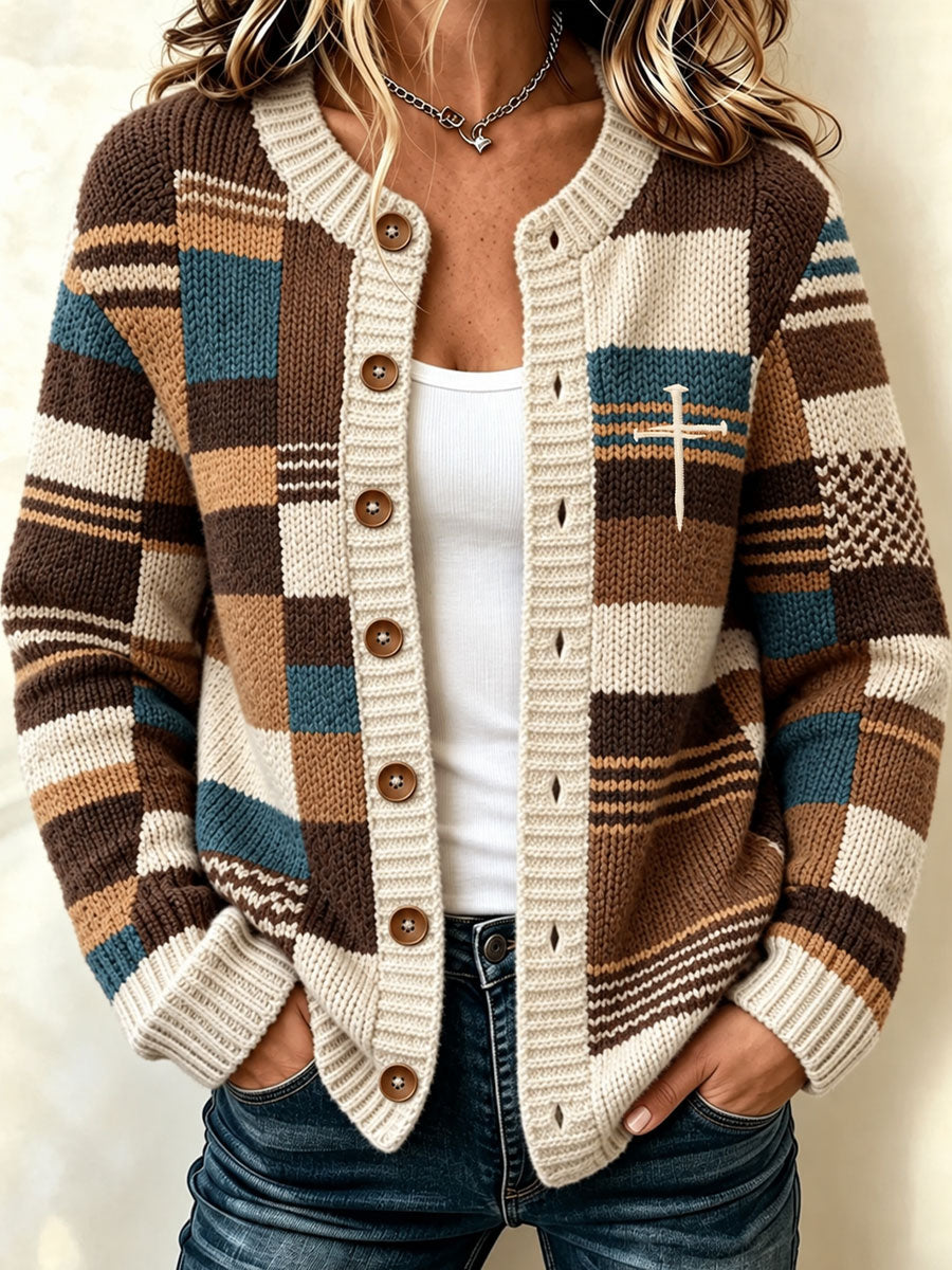 Women's Patchwork Art Cross-Pattern Knit Cardigan