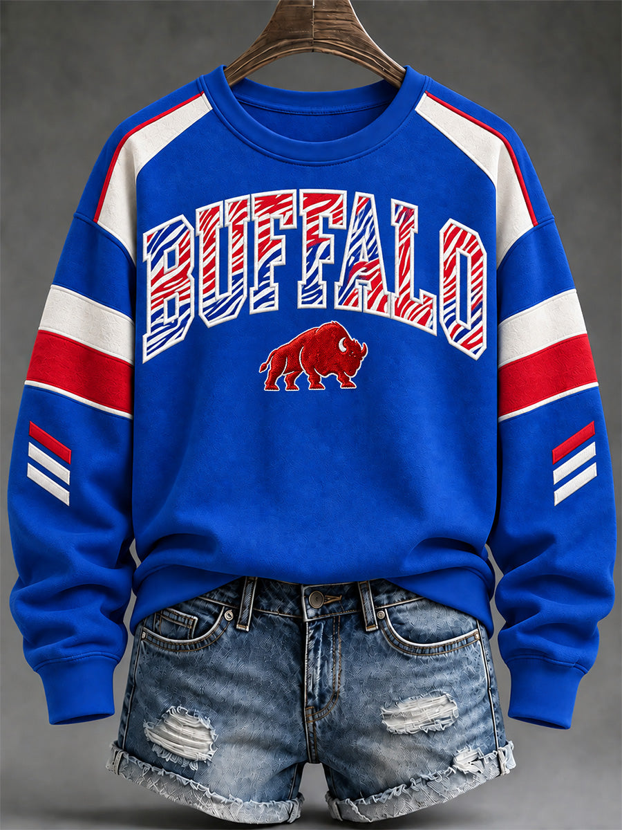 Women's Football Lover Buffalo Print Casual Sweatshirt