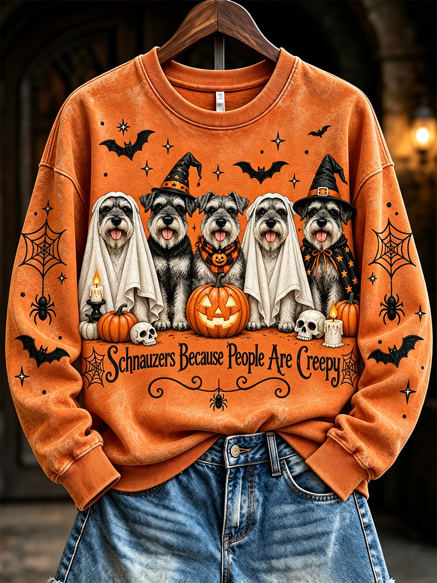 Women's Schnauzers Because People Are Creepy Halloween Print Sweatshirt