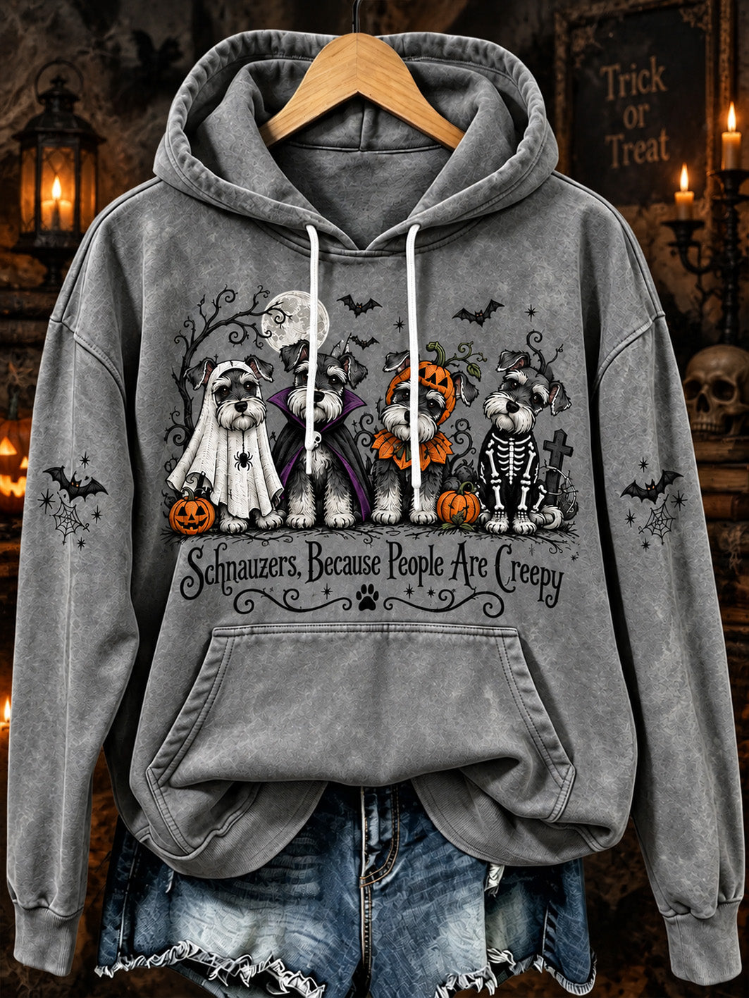 Women's Halloween-Themed Dog Pattern Casual Hoodie