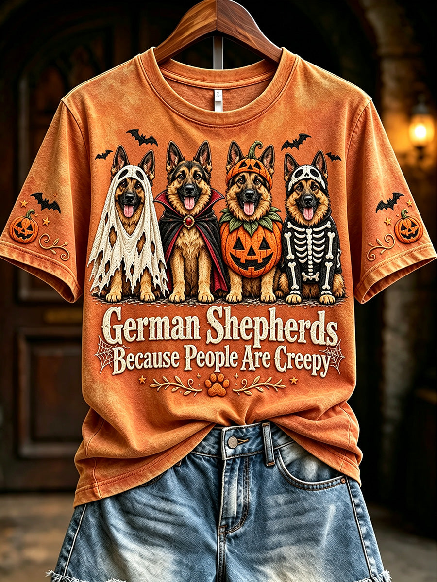 Women's German Shepherds Because People Are Creepy Halloween Print Short-sleeved T-shirt