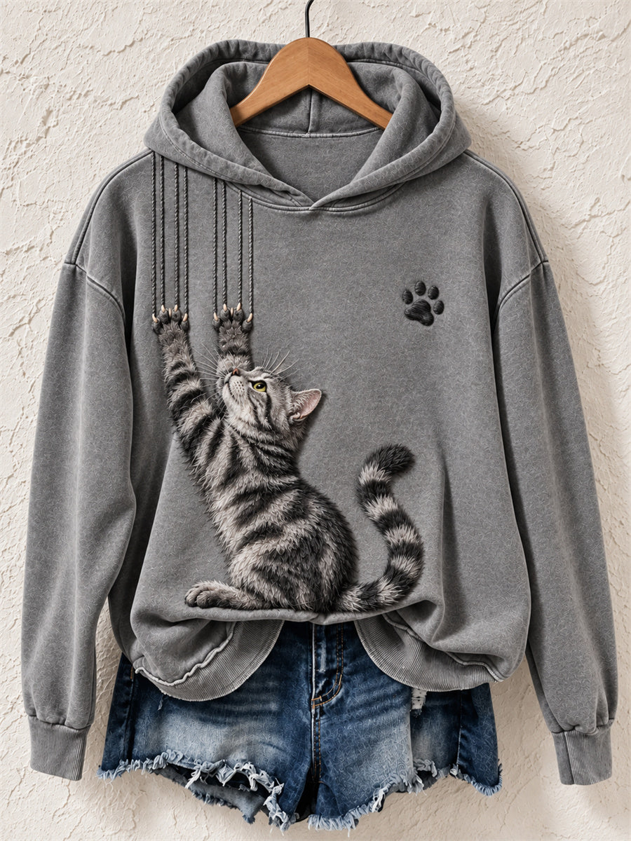 Women's Funny American Shorthair Cat & Claw Scratches Print Cozy Hoodie