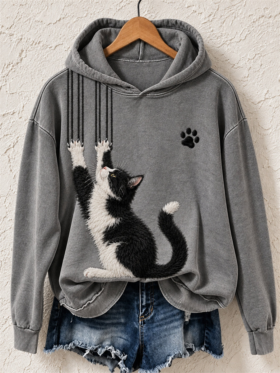 Women's Funny Cow Cat & Claw Scratches Print Cozy Hoodie