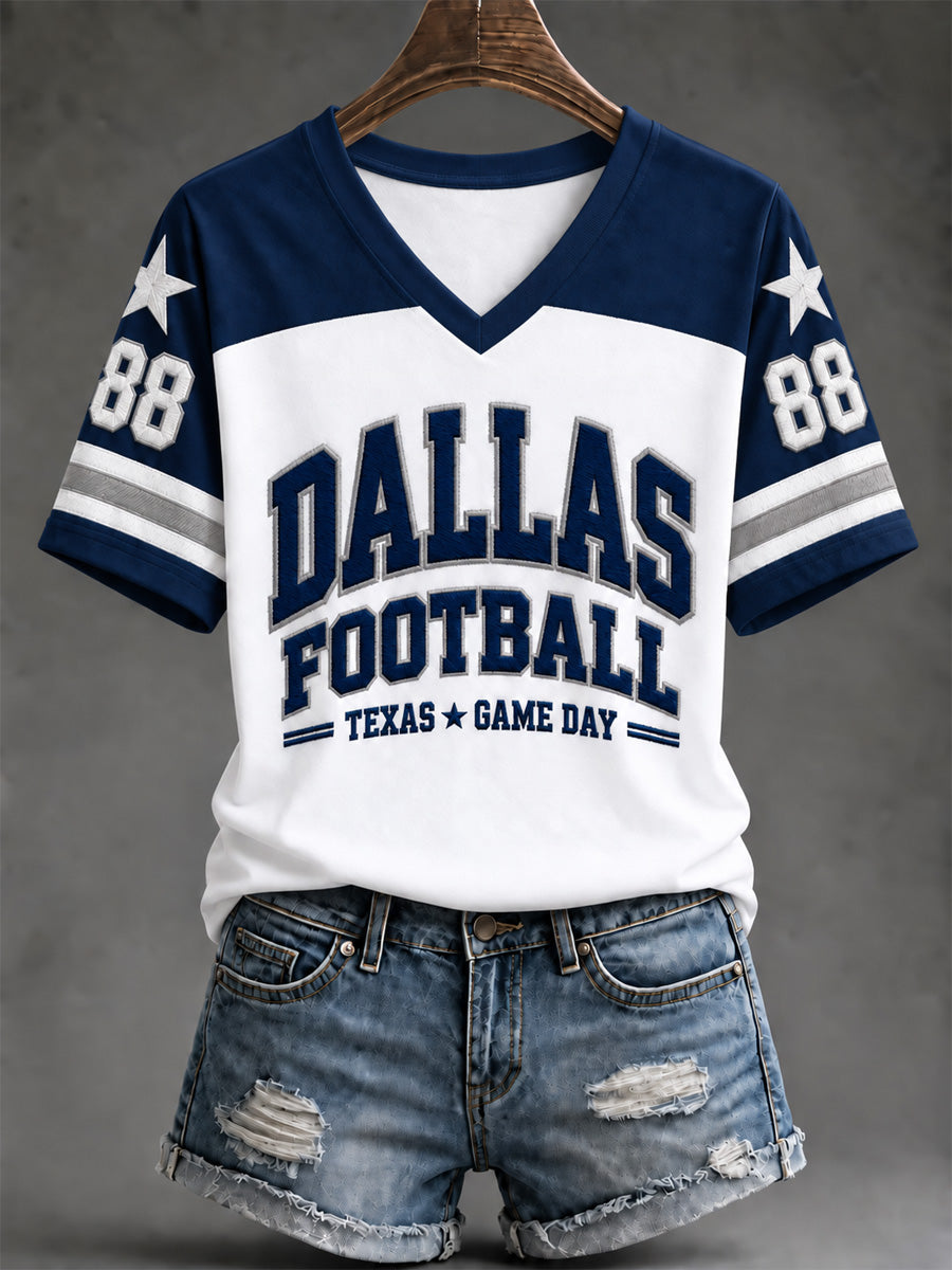 Women's Football Gameday Gift For Football Fans Casual V-Neck Tee