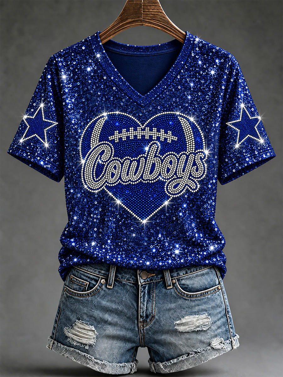Women's Football Gameday Gift For Football Fans Casual V-Neck Tee