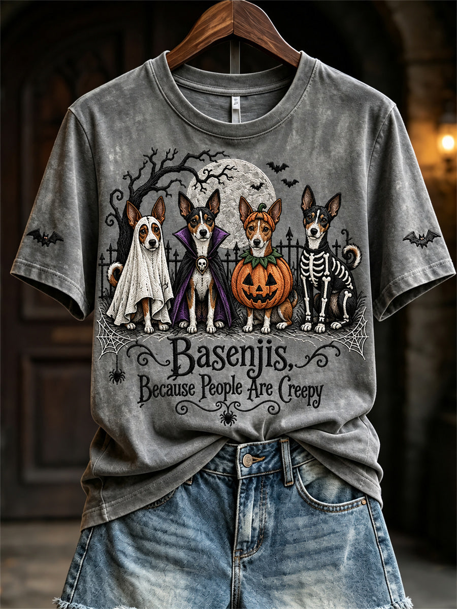 Women's Basenjis Because People Are Creepy Halloween Dogs Print short-sleeved T-shirt